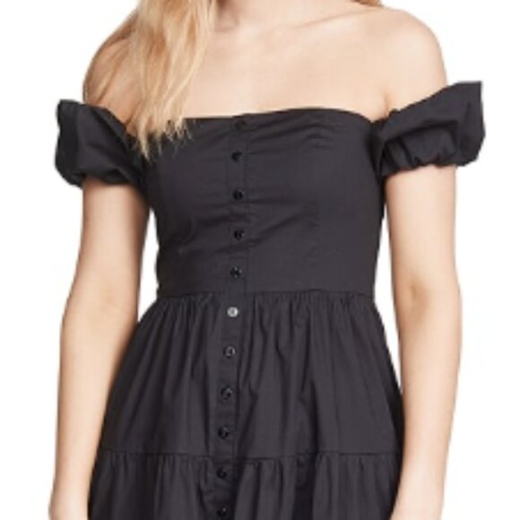 Staud Elio Puff-Sleeve Prairie Dress Black size 10 - Picture 3 of 5